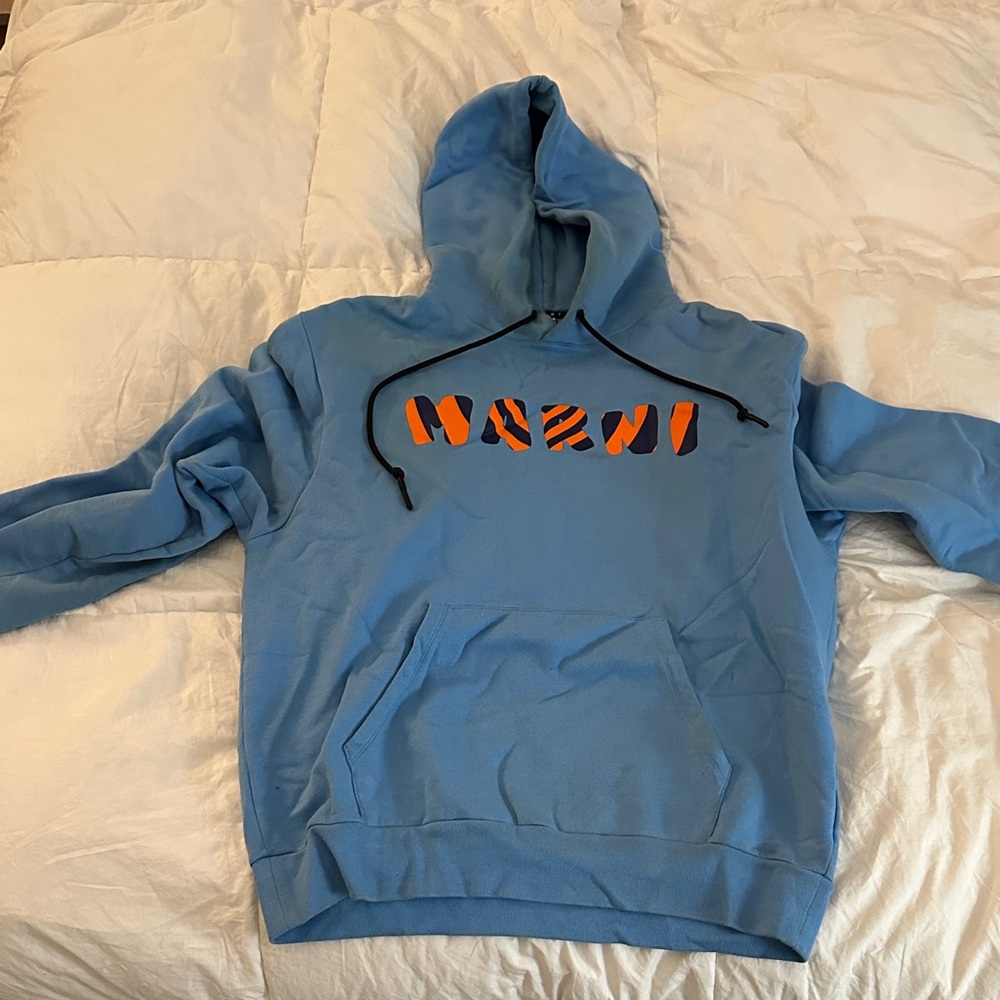 Marni Sky Blue Hoodie with Orange Lettering